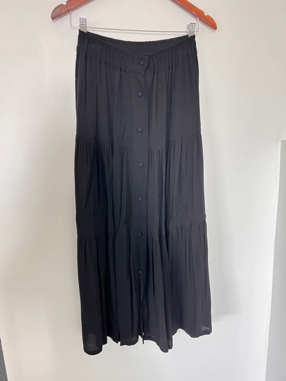 Revolve Black Tiered Button-Front Maxi Skirt S